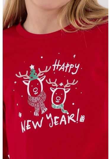 Arnetta 3514 Anne&kız Uzun Kollu Bisiklet Yaka Pijama Takımı-kırmızı Kırmızı