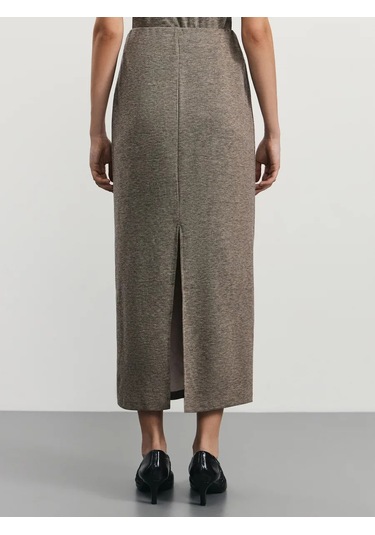 Zarına Melanjö Kumaştan Yırtmaç Detaylı Maxi Örgü Etek 465544114 Bej