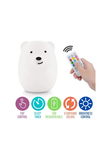 Qingmipy Sevimli Ayı Şekilli Renk Değiştiren Usb Şarjlı Gece Lambası - Çocuk Odası İçin Beyaz