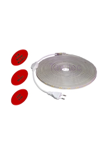 HORTUM ŞERİT LED 220 VOLT SU GEÇİRMEZ FİŞ DAHİL 5 METRE KIRMIZI