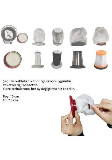Universal Dik Süpürge Filtre Koruyucu Toz Torbası 12'li