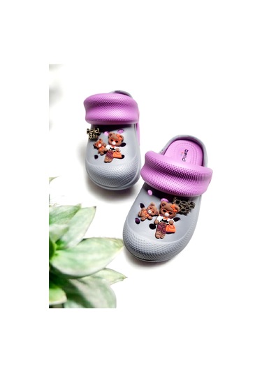 Eva Döngülü Sevimli Ayı Sticker Deniz,havuzi,plaj Terliği Gri