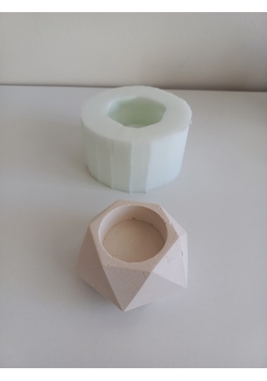 Geometrik 3'lü Mumluk Set Kalıbı Beyaz Şeffaf