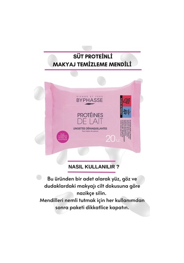 Byphasse Süt Proteinli Makyaj Temizleme Mendili Tüm Ciltler 20'li