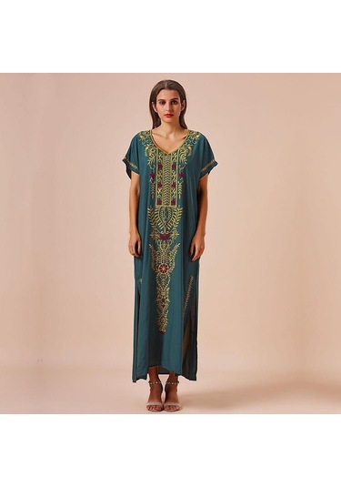 Parlak Kırmızı Edolynsa Nakış Plaj Cover Up Saida De Praia Mayo Kadın Bikini Cover Up Tunikler Plaj Pareo Sarong Beachwear Q790 Parlak Kırmızı