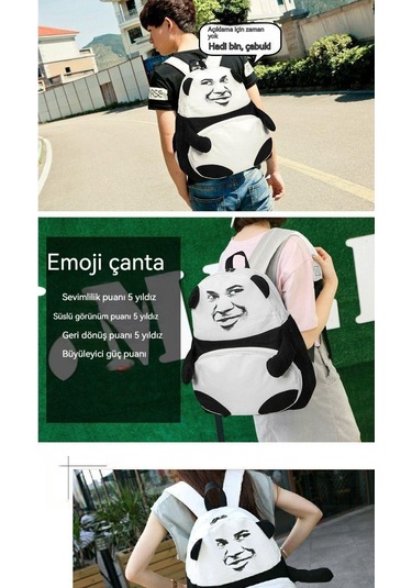 Trendy Erkek Çanta Yaratıcı Kişilik Altın Komik Sırt Çantası Panda Omuz Çantası Jacky Cheung İfadesi