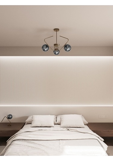 Lunor Cam Küre Başlıklı Modern 3'lü Avize Salon Ve Oturma Odası Siyah