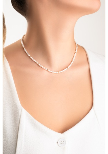 So Chic Doğal İnci Taşlı 42 Cm 14 Ayar Sarı Altın Kolye Sarı - Beyaz