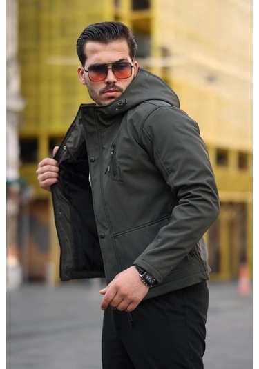 Su Ve Rüzgar Geçirmez Kürklü Softshell Erkek Mont Haki