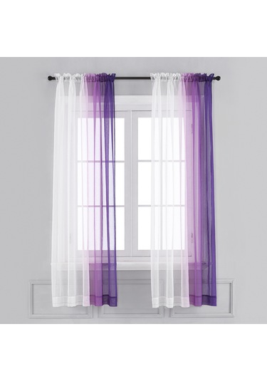 Teltree Lila Renkli Sol-sağ Degrade Dokuma Perde, 1.32m Genişlik X 1.6m Uzunluk, Işık Filtreleyici, 2 Adet
