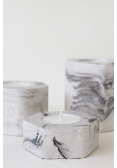 Dekoratif Tealight Mumluk Mermer Desenli