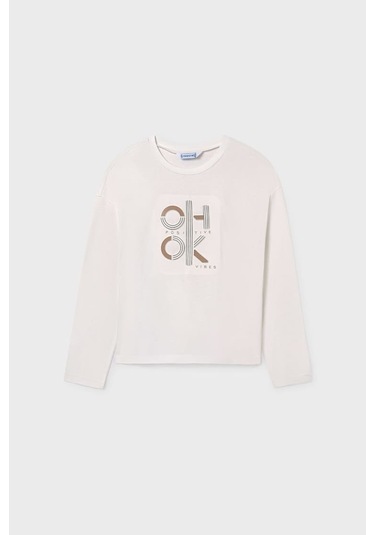 Unisex Çocuk Normal Kalıp Uzun Kollu Baskılı T-shirt - Krem YESIL