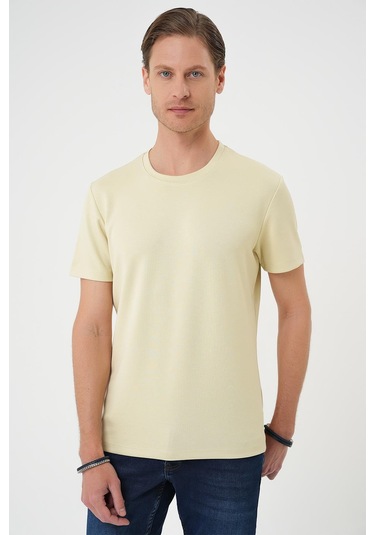 Comfort Fit Bisiklet Yaka Esnek Pamuk Casual Su Yeşili Tişört Ts 885 Su Yeşili