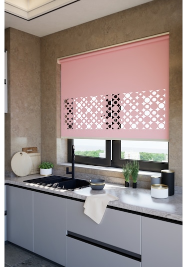 Lazer Kesim Mat Stor Perde, Lazer Kesimli Klasik Serisi, C-191006 Gül Kurusu Renk Gül Kurusu