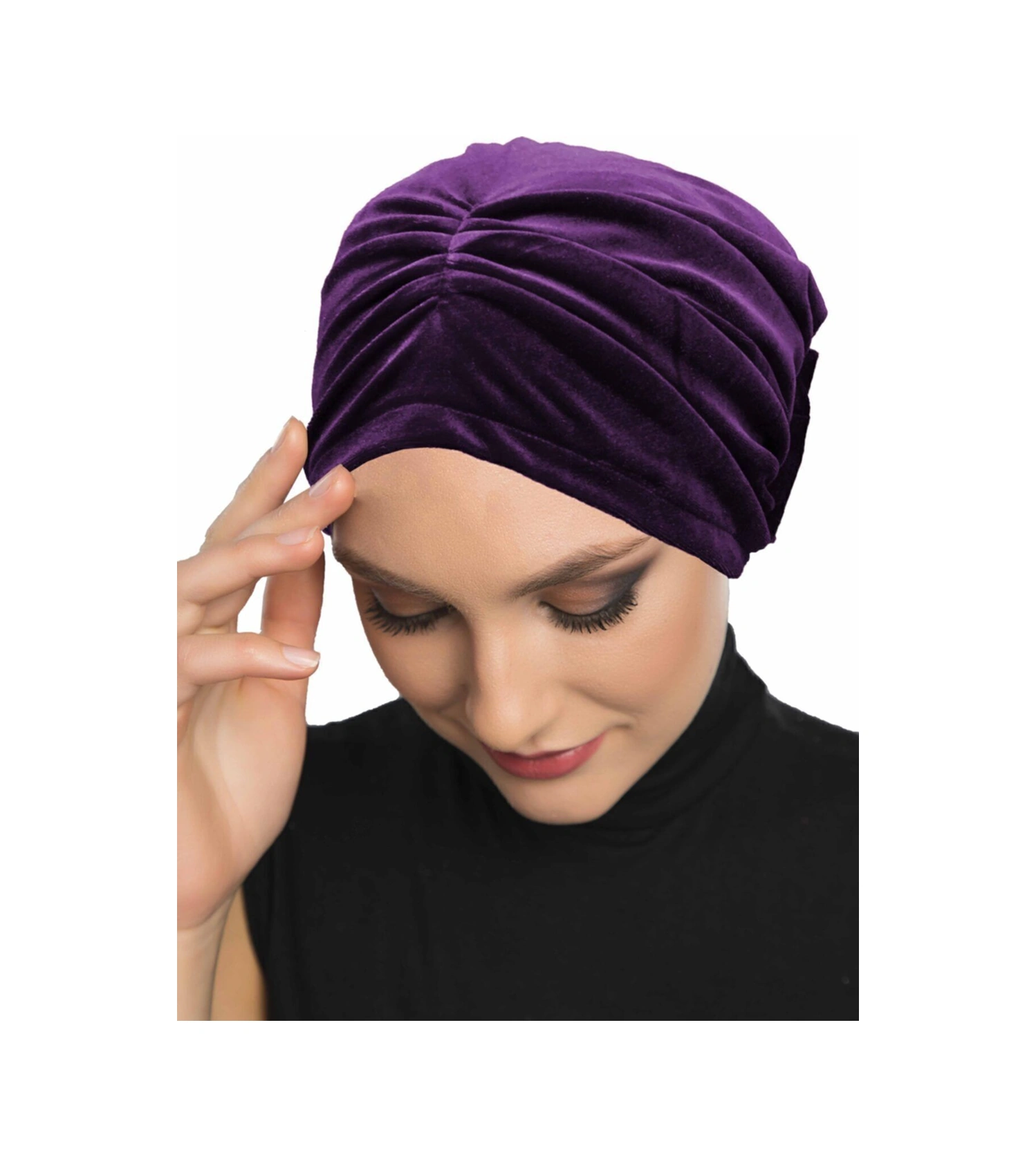 Kadife Fiyonklu Astarlı Mor Hazır Türban Tesettür Bone Mor
