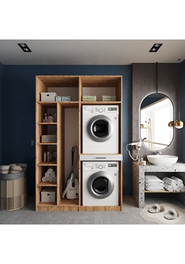 Megan Çamaşır Ve Kurutma Makinesi Dolabı Banyo Dolabı Çam Beyaz Çam - Beyaz