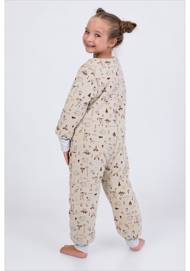 Kız Erkek Çocuk Kalın Elyaf Dolgulu Premium Kalite 2.5 Tog Desenli Uyku Tulumu Taş