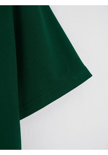 Kadın Oversize Bisiklet Yaka Düz Crop T-shirt - Yeşil