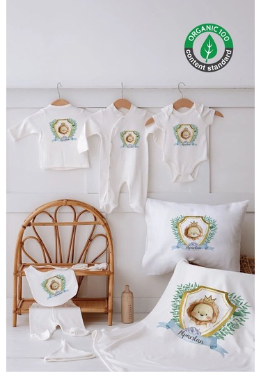 Lilabio %100 Organik Isme Özel Isimli 10lu Hastane Çıkışı Aslan Ekru