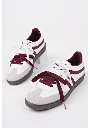 Muggo Retro Çift Bağcıklı Günlük Kadın Sneaker Spor Ayakkabı Bordo - Beyaz