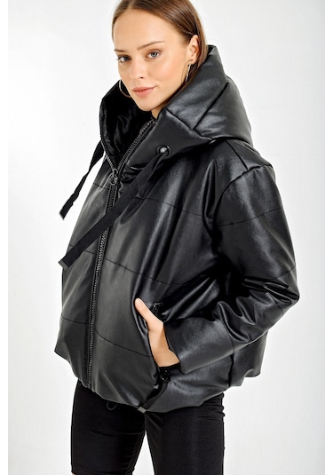 5114 Oversize Deri Mont - Siyah 001