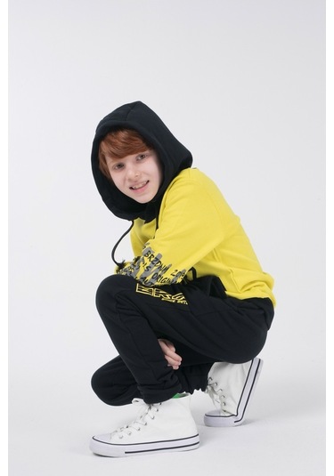 Brz Kids Baskılı Erkek Çocuk Kapüşonlu Sweatshirt Hoodie Sarı