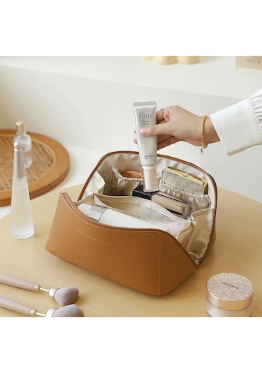 Geeksen Beyaz Organize Seyahat Makyaj Çantası - Büyük Kapasiteli, Dayanıklı Kumaş, Organik Bölmeli, Moda Ins Stilinde