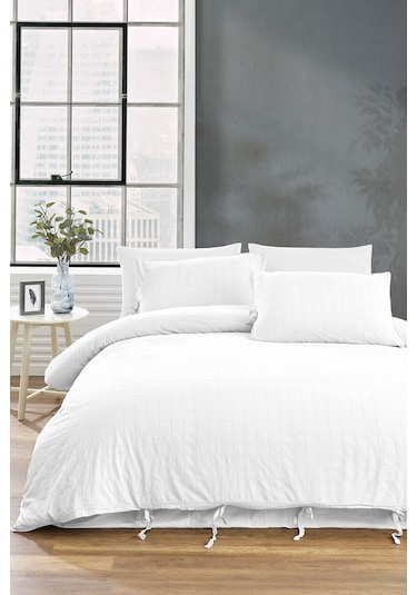 Rocco %100 Pamuk Nakışlı Parça Boyama Nevresim Takımı Beyaz Antrasit