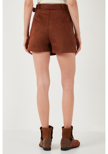 Lela Kışlık Regular Fit Asimetrik Kesim Fermuarlı Bayan Şort Etek 5865973 Taba