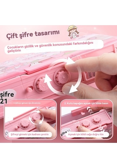Maoyaya Şifreli Kutusu Kutusu Kırtasiye Kilit Kalem Fonksiyonlu Çok Çift Ug Pembe