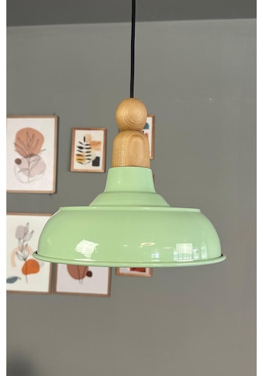 Doria Mint Tekli Kalın Ahşap Boncuk Başlık Avize Retro Sarkıt Ofis Showroom Salon Mutfak Avizeleri Mint Yeşili