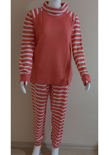 Kolları Çizgili Turuncu Pijama Takımı Dowry