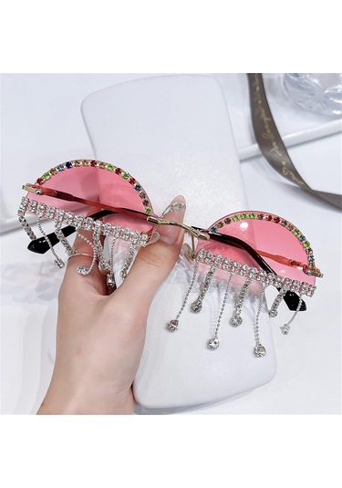 Parti Gözlükleri Elmaslar Askılı Zincir Güneş Gözlüğü Kadın Sokak Stili Dekoratif Gözlük Parti Güneş Gözlüğü 1
