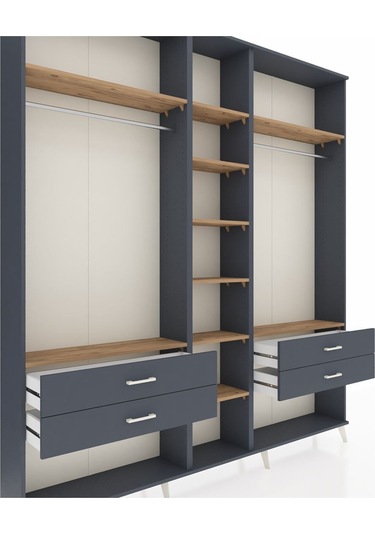 Arges Dolap 10 Raflı 4 Çekmeceli 2 Askılı 220x30x243 Antrasit-çam/antrasit Atlas Çam/antrasıt