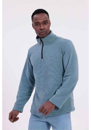 Freemen Erkek Fit Dik Yaka Yarım Fermuarlı Sweatshirt Polar Mavi