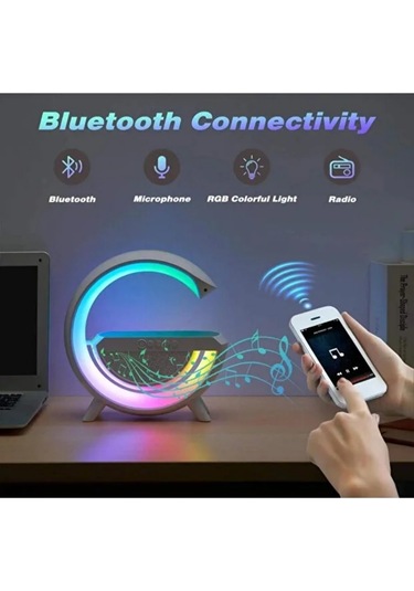 Rgb Işıklı Bluetooth Hoparlörlü Akıllı Masa Lambası Kablosuz Şarj Destekli Çok Fonksiyonlu Led Lamba