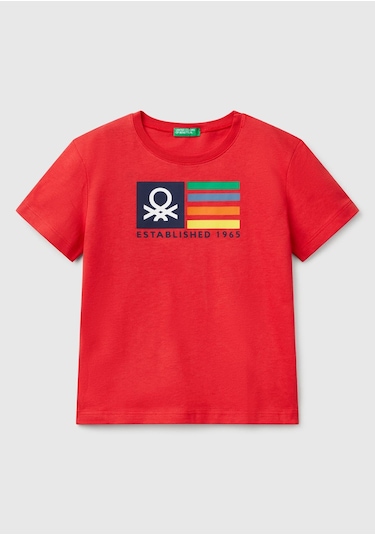 Erkek Çocuk Sarı Benetton Logo Baskılı T-shirt Kırmızı