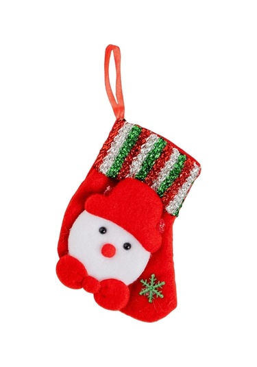 Yılbaşı Süsü Çorap Kardan Adam Desenli Kırmızı 11 Cm