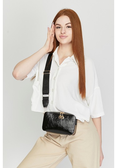 Morpelikan Siyah Çarpraz Kolon Askılı Kadın Omuz Çantası Siyah