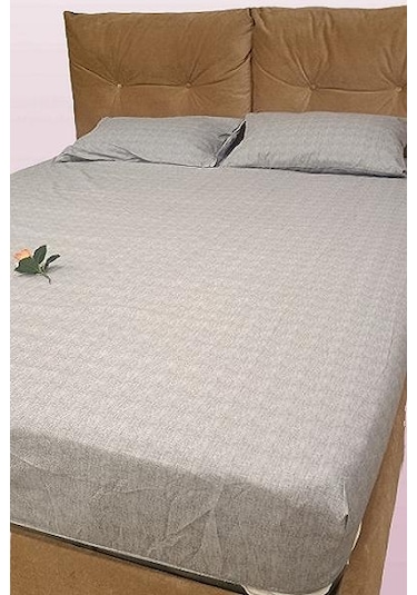1448bng90298çarşaf Fıtted Çift Kişilik Keten Tarzı Pamuk Kumaş 2yastık Kılıflı Buz Gri Elyapım