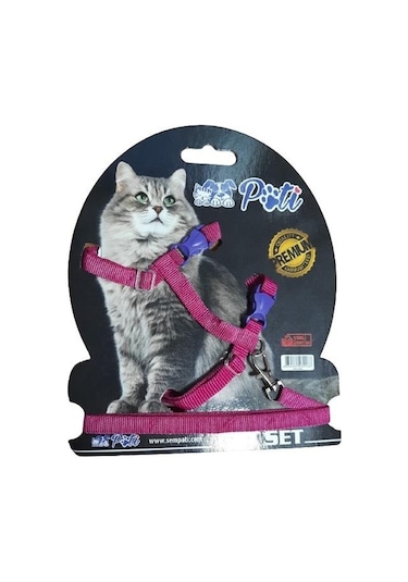 Pati Yavru Köpek ve Kedi Gezdirme Takım Tasması Ayarlanabilir Düz Fuşya