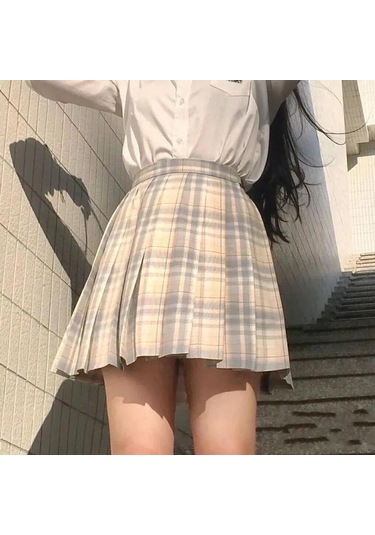 3 Adet Kadın Anime Okul Üniforması Seti Yaz Jk Kısa Gömlek Ceket Etekler Takım Elbise Bej