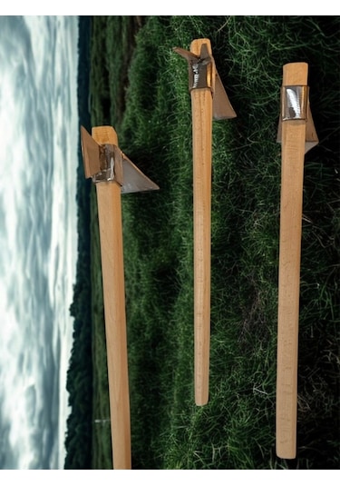 Sürmene Makas Çeliği 3lü Set Paltalı, Düz, Çatallı Kazma Seti Bahçe Tarla Hobi 45cm Profesyonel