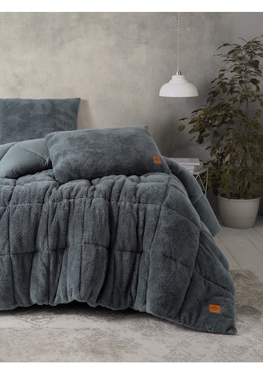 Cotton Box Çift Kişilik Peluş Yorgan Seti Gri 195x215 Cm