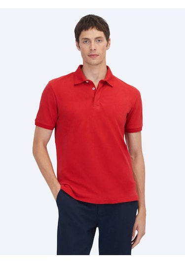 Kırmızı Düz Polo Yaka %100 Pamuk T-shirt kırmızı