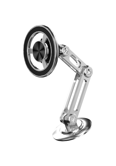 Yifomall Tam Metal Manyetik Araç Telefon Tutucu - 360 Döner, Katlanabilir Ve Genişletilebilir - 2 Manyetik Bobin + 2 Yedek Arka Yapıştırıcı İle Gümüş