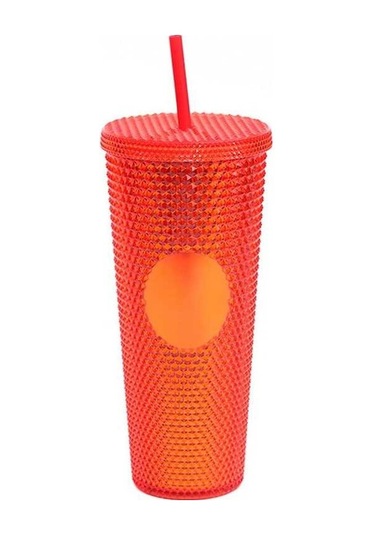 Novahub 710ml Şeffaf Kırmızı Plastik Su Bardağı, Kapaklı Pipetli, Darbeye Ve Isıya Dayanıklı, Çeşitli Renkler Diğer