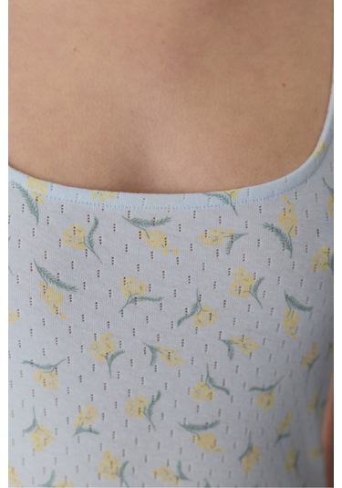 Penti Açık Mavi Flora Pointel Pamuklu Şortlu Pijama Takımı