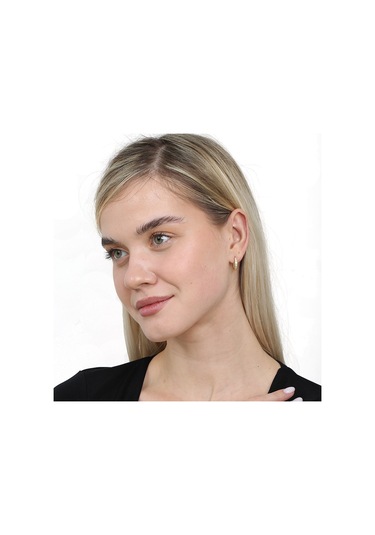 Tesbihane Sıralı Zirkon Taşlı Gold Renk Tam Tur 925 Ayar Gümüş Kadın Küpe