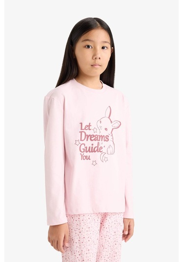 Defacto Kız Çocuk Regular Fit 2li Pijama Takımı Baskılı Uzun Kollu Üst Desenli Uzun Alt F6215a825wnpn688 Pembe